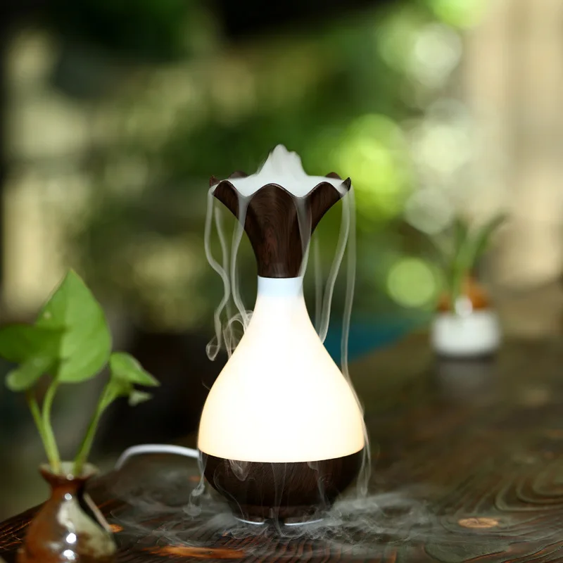 

Second Generation Jade Vase Aromatherapy Humidifier Ultrasonic Mini Wood Grain Aroma Diffuser USB Rechargeable Night Light Humid