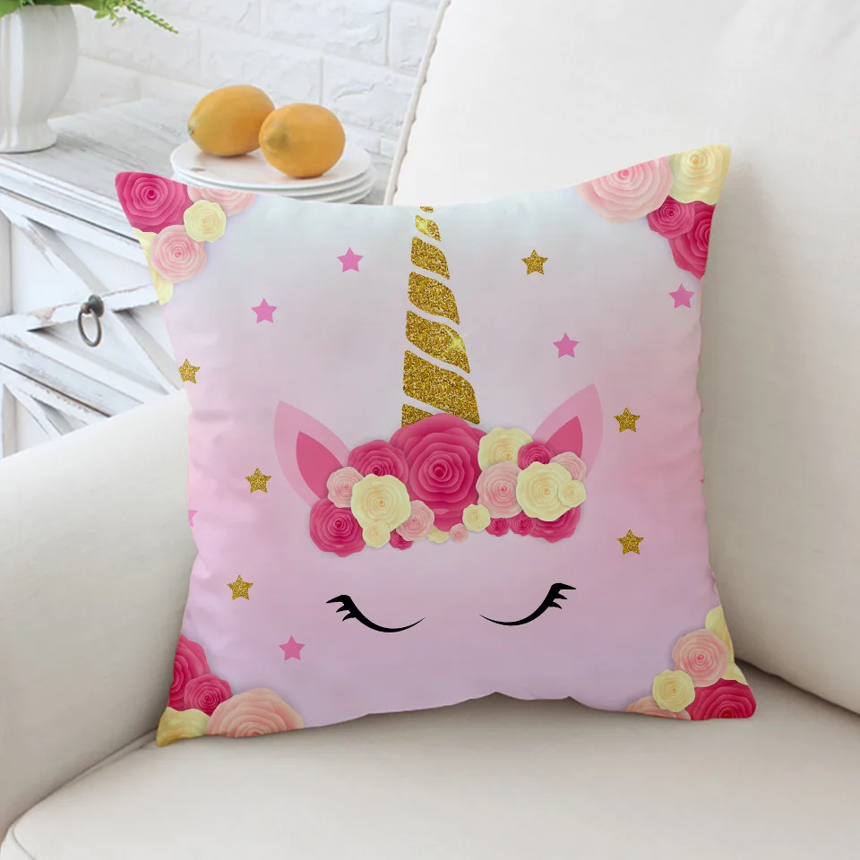 Cute Cartoon Unicorn Print Cushion Cover Throw Pillows Cases Sofa Home Decor 