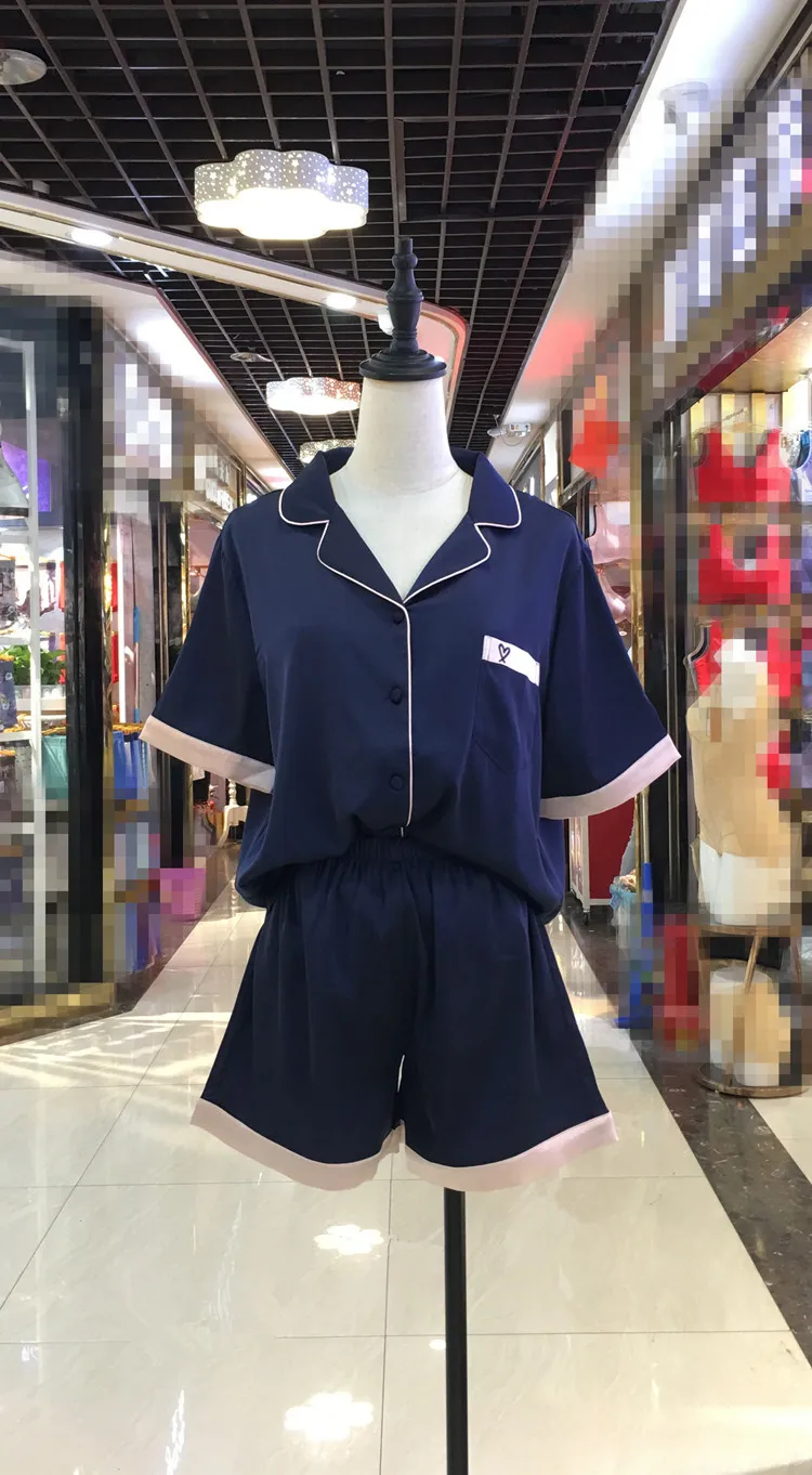 

QWEEK 2020 Silk Pajamas for Women Patchwork Cute Sleepwear Women Embroidery Two Piece Set Short Sleeve Pijamas Women Homewear