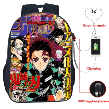 

Anime Demon Slayer Backpack Usb Charger School Bags Kimetsu No Yaiba Bagpack Fashion Students Mochila Escolar Girls Bookbag