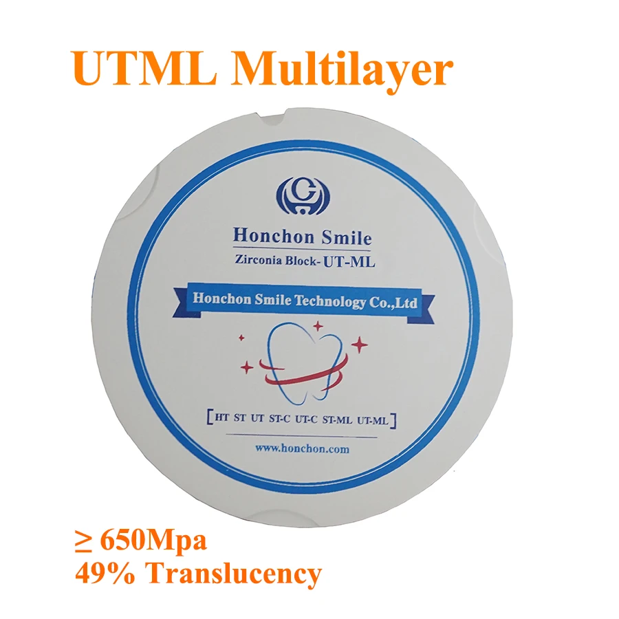 Фрезерный циркониевый диск UTML циркония 95*20 мм ультрапрозрачный многослойный Vita 16