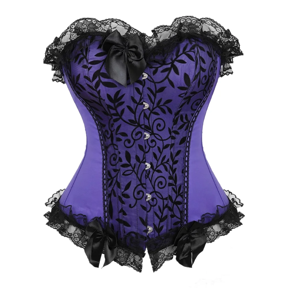 Plus Size Fashion Lace Trim And Bow Sexy Overbust Corsets Ladies