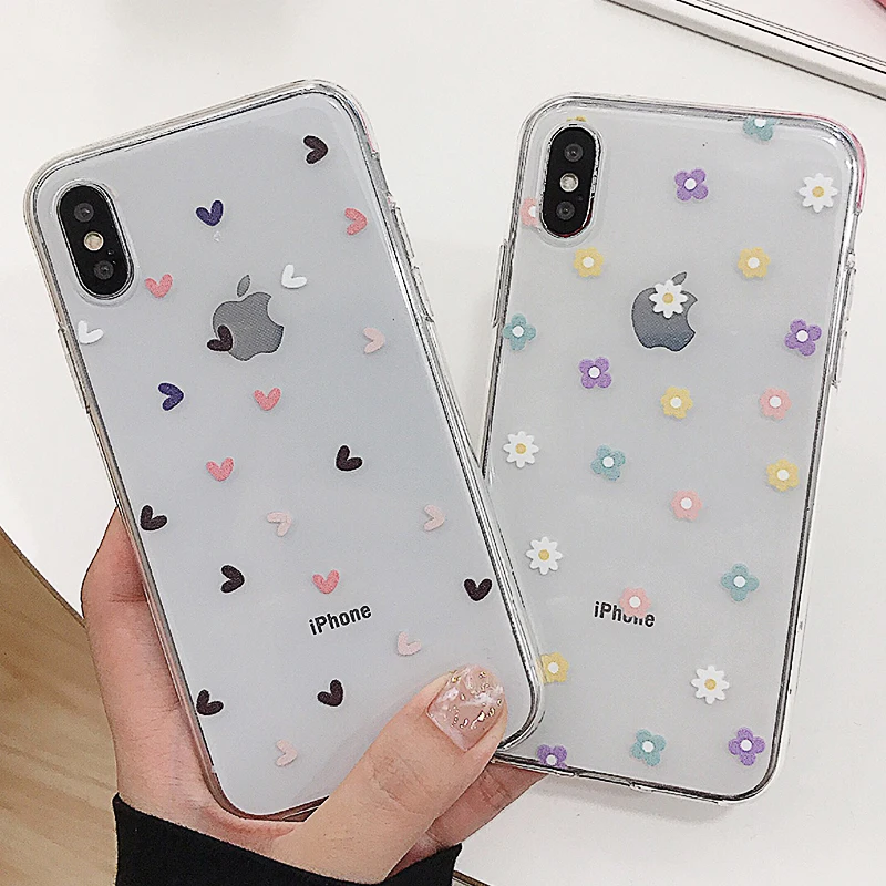 Чехол для телефона с милыми сердечками iPhone 6 6s 7 8 Plus X Xs XR Max прозрачный мягкий чехол