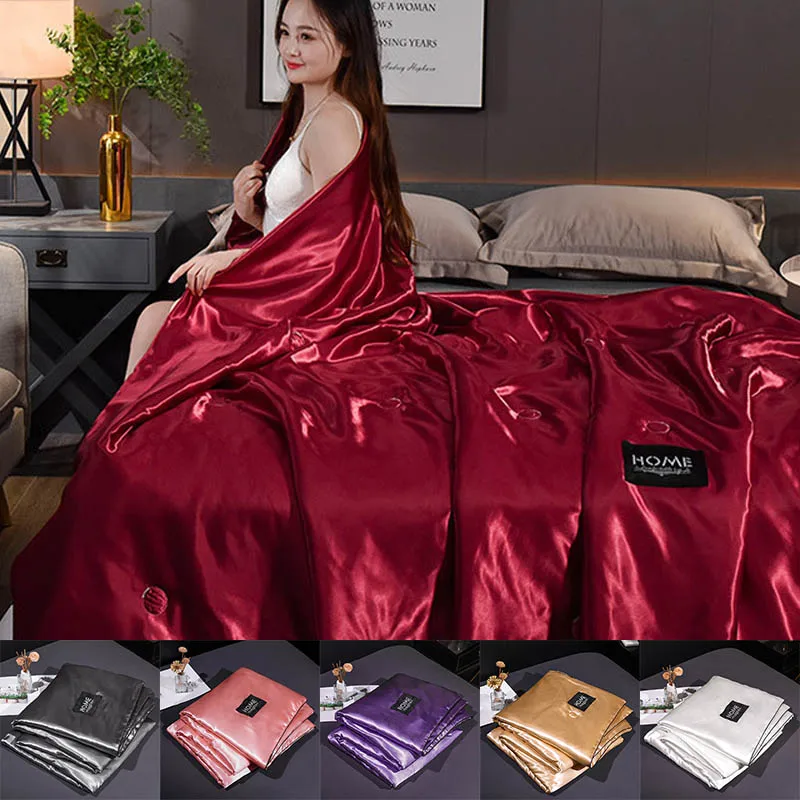 

Bedding Supplies Air Condition Comforter Solid Color Blanket Bedspread Summer Silk Quilt Ice Silk Bed Cover Washable Kids Adult