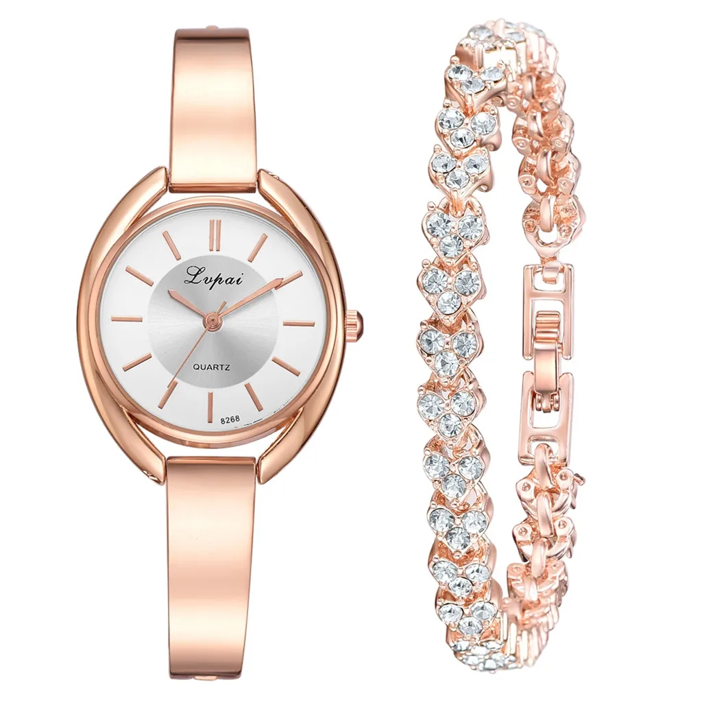 Ladies bracelet Watch Eye shape dial 2pcs Fashion Eye Shape Dial Steel Strip Watch Heart Shaped Full Drill Bracelet reloj mujer