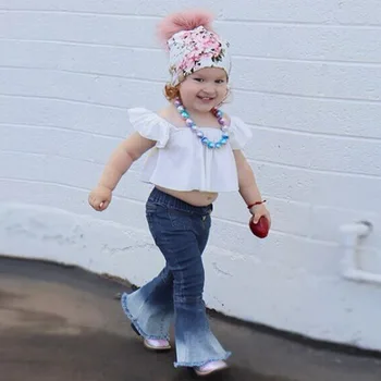 

2020 girls suit summer short-sleeved denim flared two-piece suit