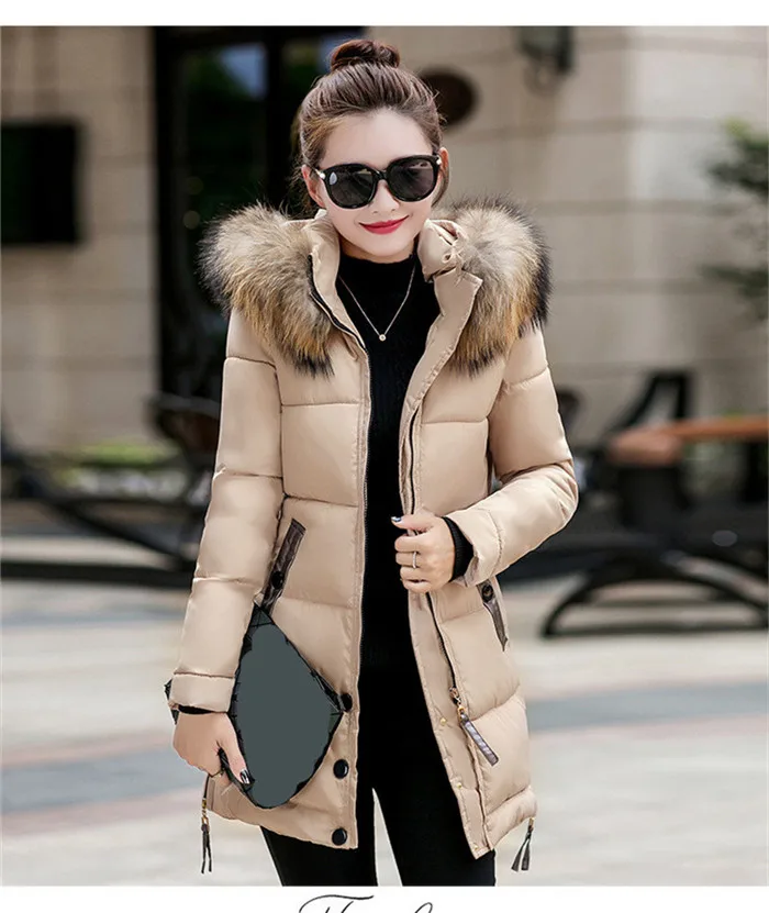 Зимняя женская куртка, Большая Меховая парка с капюшоном, длинное пальто, хлопковое стеганое Женское зимнее пальто, женская теплая плотная куртка