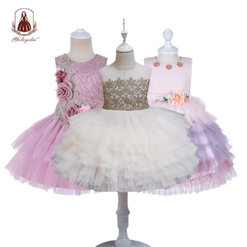 

Yoliyolei Tulle Children's Cake Dress Kids Gowns Princess Tutu Party Holidays Fluffy Child Clothes Lovely Flower Girl Dresses
