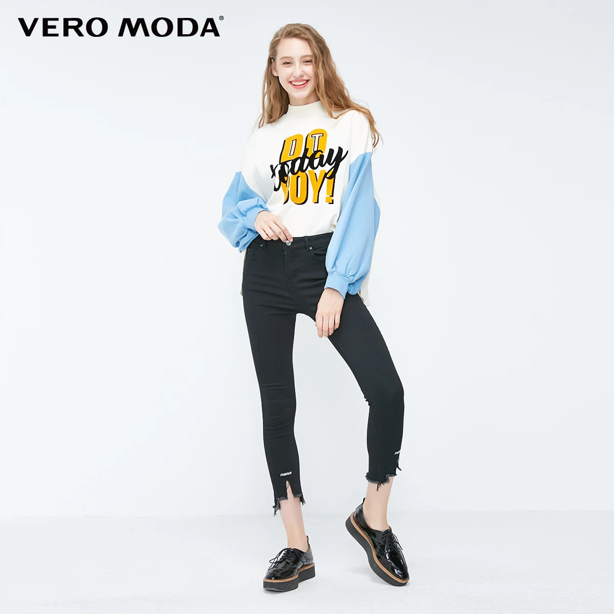 Vero Moda Новые поступления вышитые Сплит ноги Асимметричный Slim Fit необработанные джинсы | 318349545