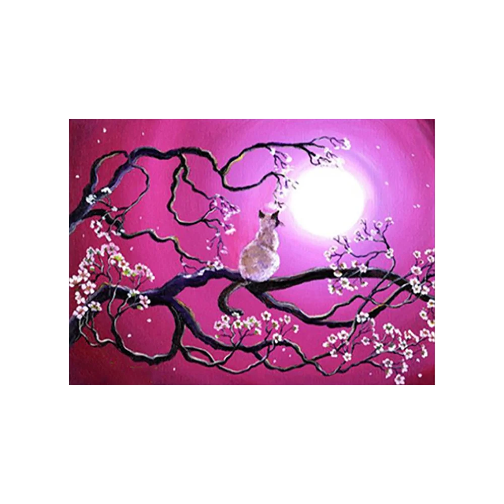 Алмазная картина с изображением кота дерева Луны, животных, мультфильмов, круглая, полная дрель, Nouveaute, сделай сам, мозаика, вышивка 5D, вышивка крестиком, домашний декор, подарки - Цвет: Светло-серый
