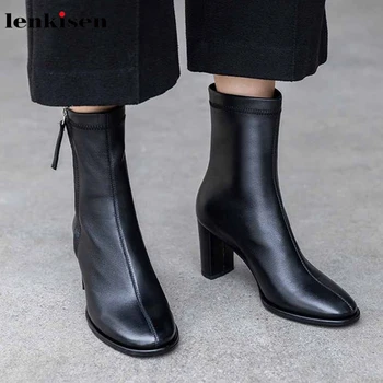 

Lenkisen genuine leather simple style high heels round toe classic comfortable breathable winter keep warm women ankle boots L10