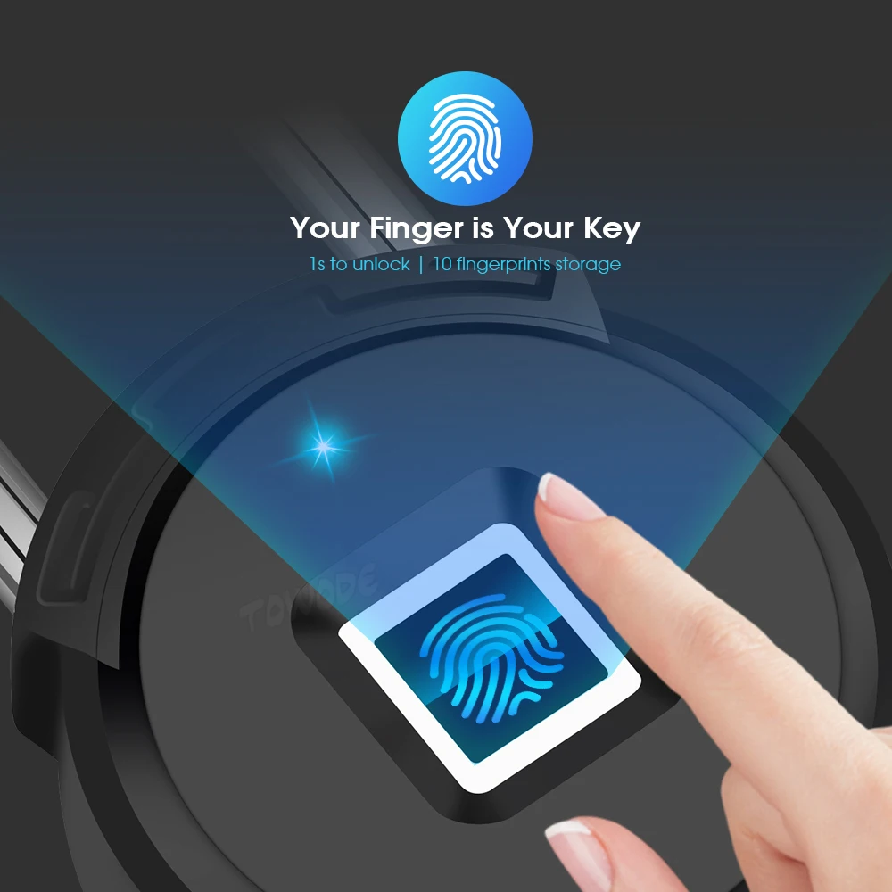 TOWODE Bluetooth Fingerprint Unlock Door Padlock Portable Smart Home Waterproof Keyless Lock USB APP Control Android IOS Phone