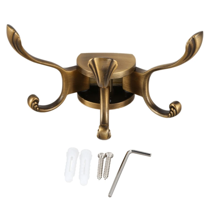 Antique Rotating Hook Wall Towel Bathrobes, Clothes Hanger for Bathroom Kitchen Kitchen Garage Heavy Swing Hanger with 6 Practic