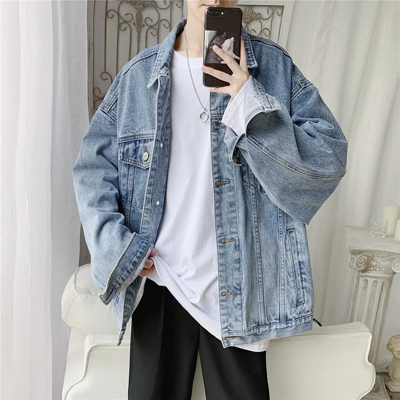 

New lapel loose men's loose jacket Korean denim jacketNew lapel fashion men's loose jacket Korean denim jacket