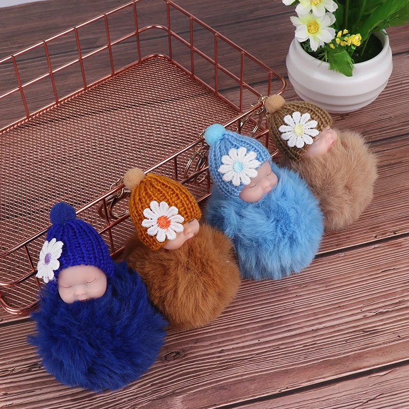Cute Keyring Sleeping Baby Doll Keychain Soft Flush Ball Key Ring Car Decoration Jewelry Gift Key Chain Multi Colors Available