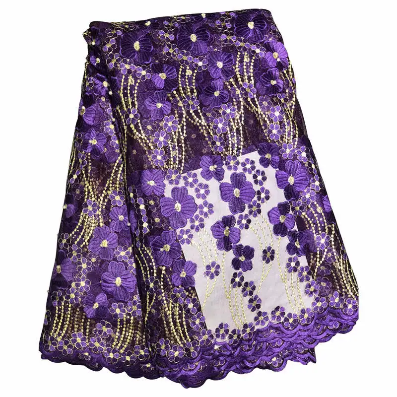 Французская вышитая бисером кружевная ткань Высокое качество Лучшие продажи африканская кружевная ткань для свадебных вечерних платьев - Цвет: purple