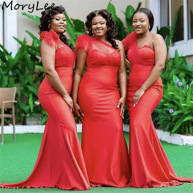 Bridesmaid Dresses One Shoulder Spandex Satin Mermaid Sweep Train Bridesmaid Dresses Zipper Back Wedding Party Bridemaid Gowns