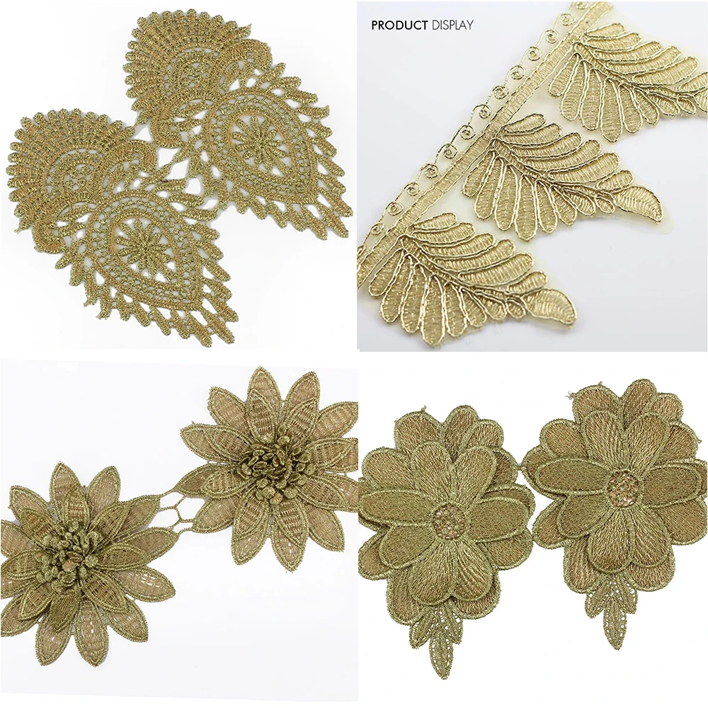 2 ярда, золотистая металлическая кружевная лента, отделка, вязаный крючком шнур, Венеция, Аппликация Швейные принадлежности T1519