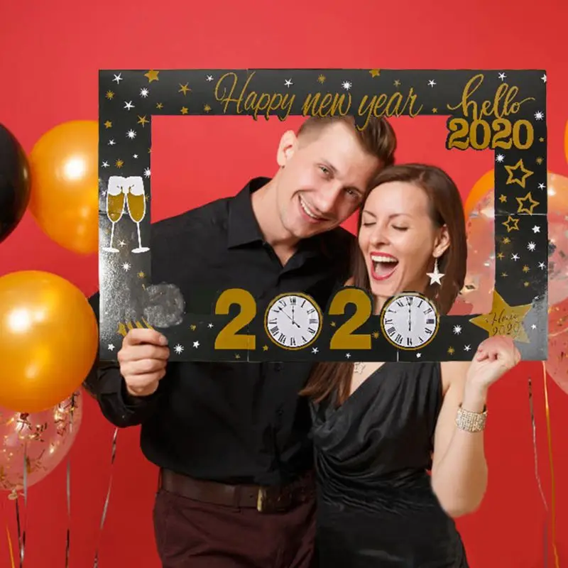 

2020 Happy New Year's Eve Photo Booth Prop Frame Gold Black Party Favors Holiday