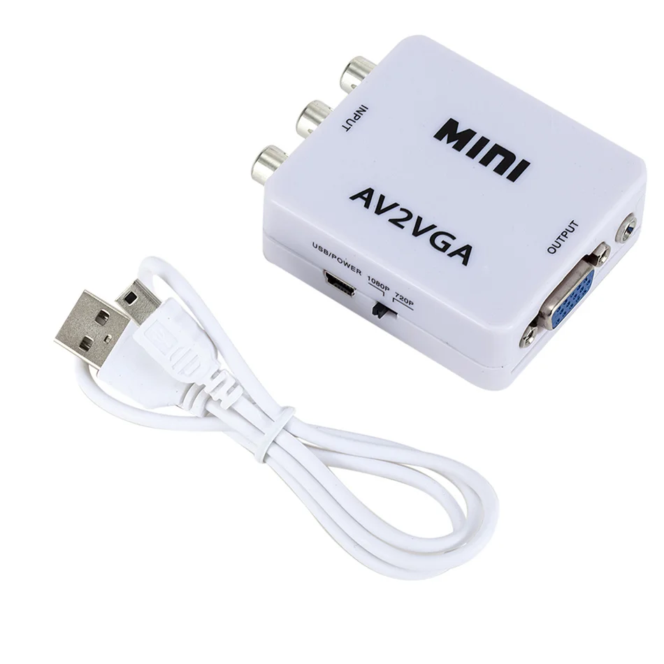 Mini HD AV2VGA Video Converter Convertor Box AV RCA CVBS To VGA Video Converter Conversor With 3.5mm Audio To PC HDTV vga to av converter