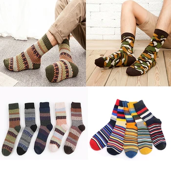 

Autumn Winter Warm Socks for Men Male Unisex Casual Colorful Stripe Prints Thick Thermal Breathable Art Vintage Simple Meias