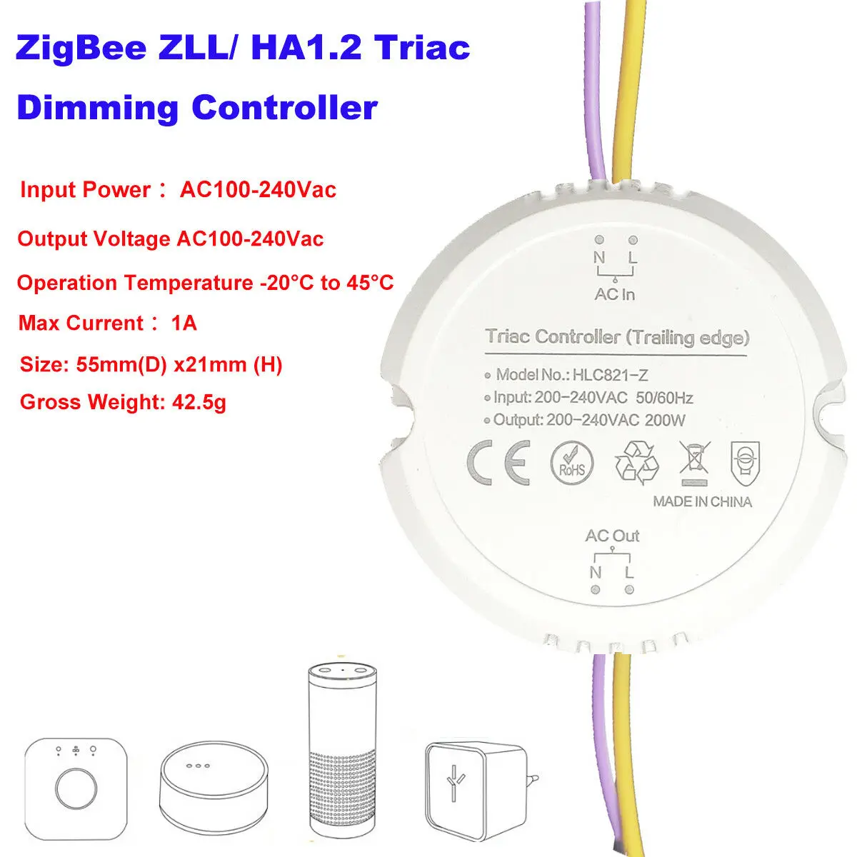 Умный светильник ZigBee ZLL 3,0, 200 Вт, триамный светильник, регулятор яркости, умный дом, модифицированный переключатель с переходным мостом Echo Plus Alexa, приложение для управления