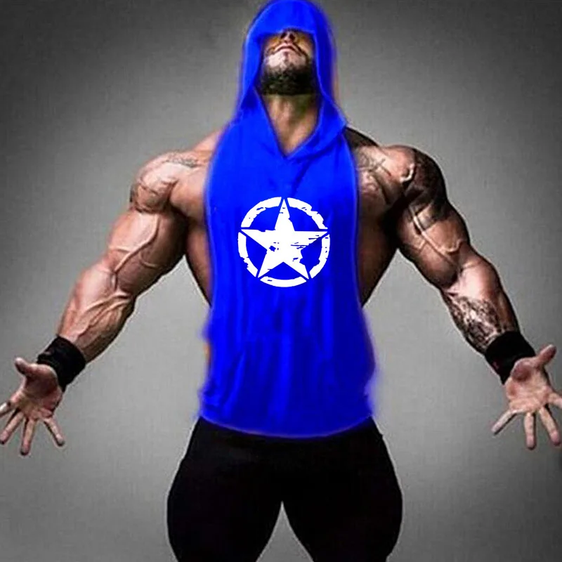 

Gym Sport Slim Vest Men Hoodies Sleeveless Tank Top Muscle Bodybuilding Hooded Hip Hop Streetwear Workout Elastic Men Tank Top