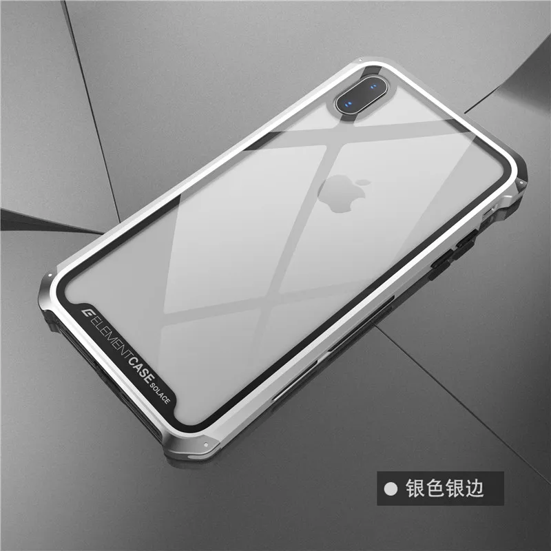 Для iphone XS чехол Роскошный элемент телефонные чехлы с дизайнерским алюминием и ПК чехол для iphone X XS max XR крышка+ закаленное стекло - Цвет: glass silver silver