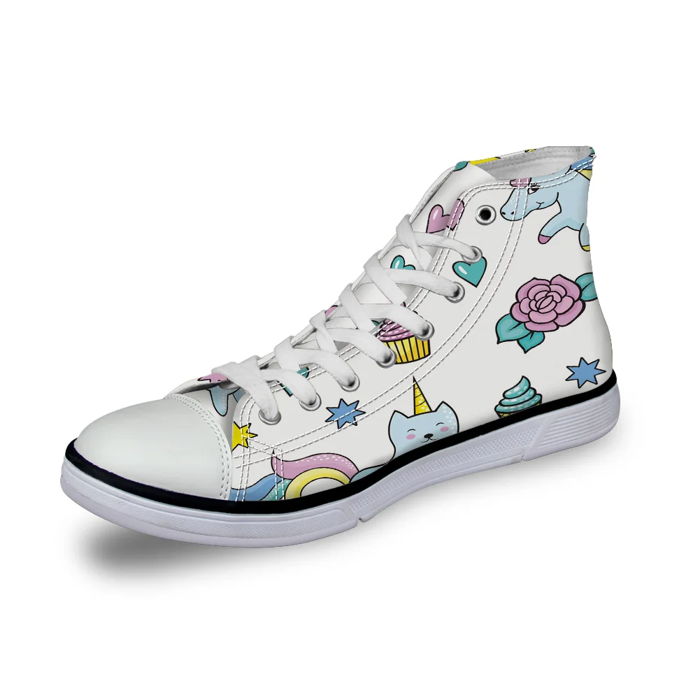 

WHEREISART Women Canvas Shoes Unicorns And Cats Kid Child High Top Flats Unisex Vulcanized Shoes Female Casual Shoes Sneakers