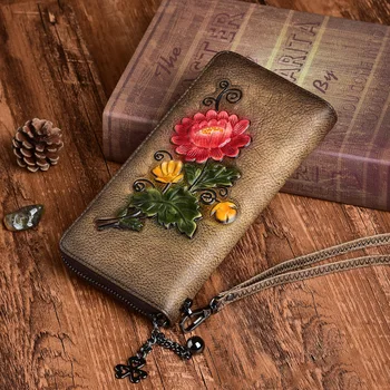 

New Style Wallet Hand Painted Medium Length Women's Handbag Top Layer Vintage Zipper Women's Wallet