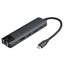 5 в 1 usb type C концентратор, USB C к Hdmi 4K& Gigabit Ethernet Rj45 LAN адаптер для MacBook, серый