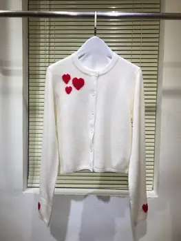 

2020 Luxury Wholesale Runway Knit Sweaters Cardigan Red heart Single Breasted Collection Premium Fashion Knitted White Cardigan
