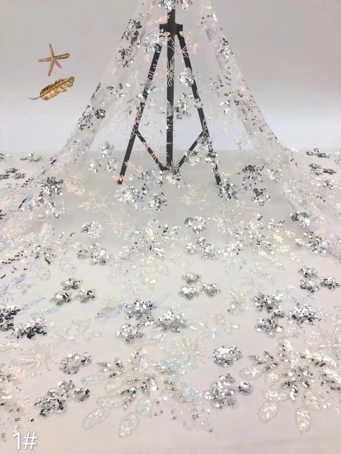 

Sequined Tulle Lace Fabric 5 Yards 2020 New French Luxury Lace Fabric HX-1872