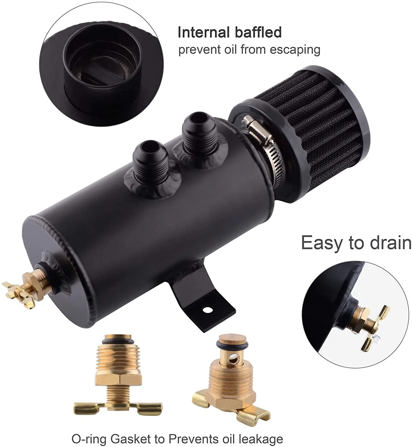 750ml Aluminum AN10 Oil Catch Can Exhaust Reservoir Tank with Breather Filter Baffled Kit Fuel Tank OCC-1011 oil catch can
