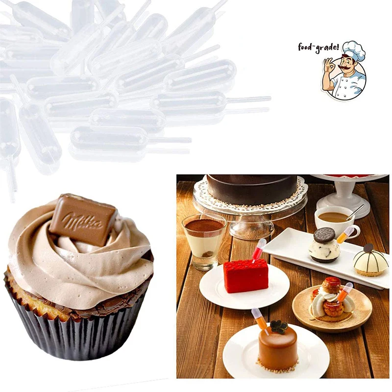 50 Pcs/pack Ice Cream Jelly Milkshake Droppers Straw Dropper For Cake Disposable Straw Injector For Cupcake Dessert Baking Tools