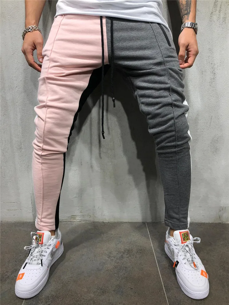 

Gyms running Mens Slim Fit Sweatpants Drawstring Striped Track Pants Color Block Patchwork Jogging Pant Sports Hip Hop Trousers