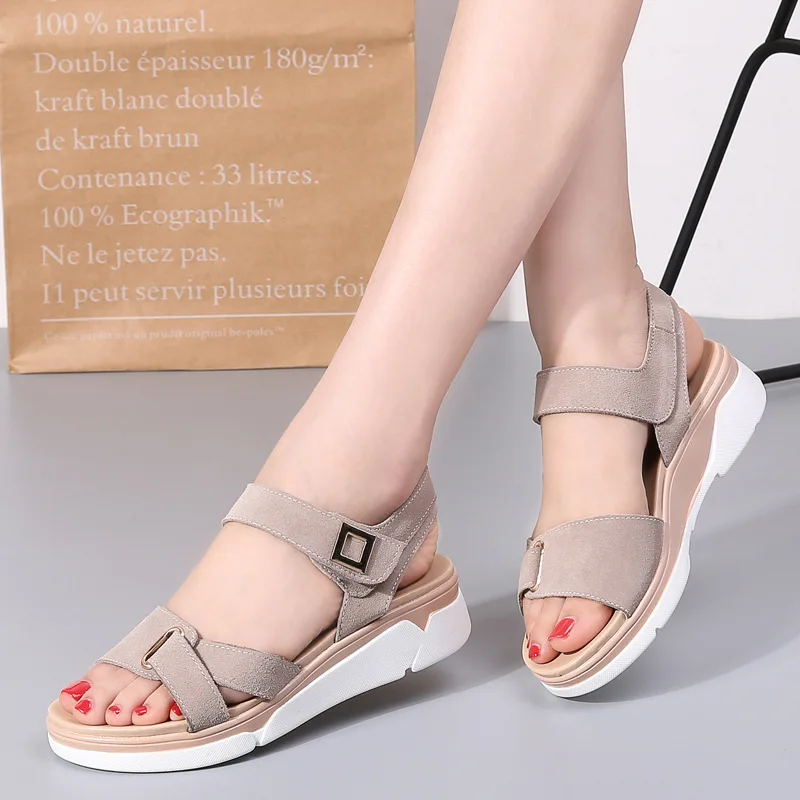 

2019 Summer New Style Korean-style Flat Sandals Women's Swede Leather Students Versatile Flat Heel Casual WOMEN'S Sandals