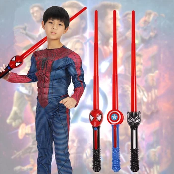 Avengers Toys LED Sound Light Super Hero Spider Man Captain America Thanos Lightsaber Figures Model Toy Children Party Cosplay