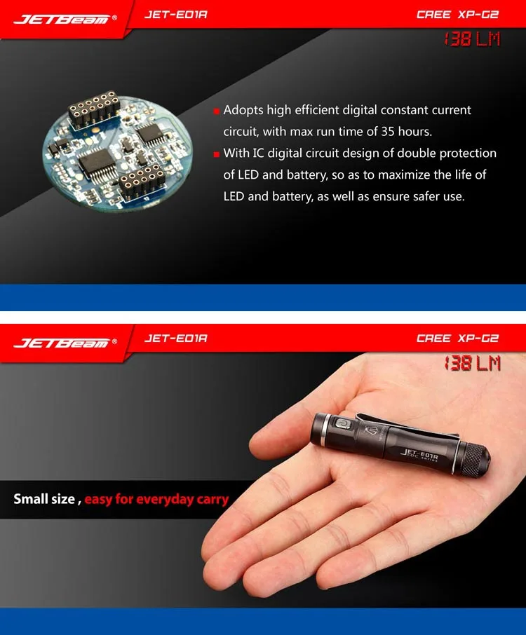 Jetbeam E01R XP-G2 138LM 3 режима AAA мини-светодиодный фонарик водонепроницаемый для кемпинга охотничий фонарь