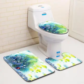 

3D Painted Bathroom Mat Set Non-slip Pedestal Rug Lid Toilet Cover Anti-slip Bath Carpet Absorption Toilet Floor Pads