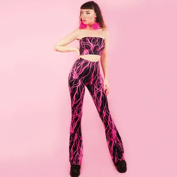 

Two Piece Set Women Off shoulder Crop Top and Long Pants Set Sexy Autumn Sleeveless Tracksuit Women Print Tank Top Clubwear Set