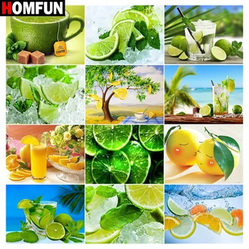 

HOMFUN 5d Diamond Painting Full Square/Round "Lemon cup mint" Picture Of Rhinestone DIY Diamond Embroidery Home Decor