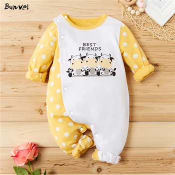 

bunvel Newborn Baby Girls Boys Jumpsuit Rompers Spring 2020 Cartoon Pattern Patchwork Playsuit Jumpers Outfits Baby Costume