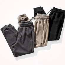 

Foot bound sports pants men's autumn and winter thick pure cotton terry elastic fit stitching knitted casual pants