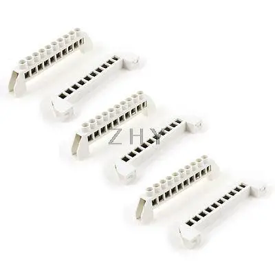 

6pcs White 10 Positons Zero Line Row Copper Tone Terminals Block