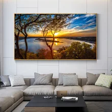 Modern Sunset Tree Sky Natural Landscape Canvas Painting Posters and Print Cuadro Wall Art for Living Room Home Decor (No Frame)