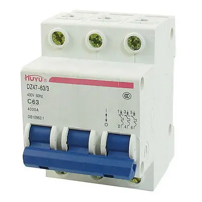 AC 400V 63A 3-полюсный 3 P ВКЛ-ВЫКЛ миниатюрный выключатель DZ47-63 C63