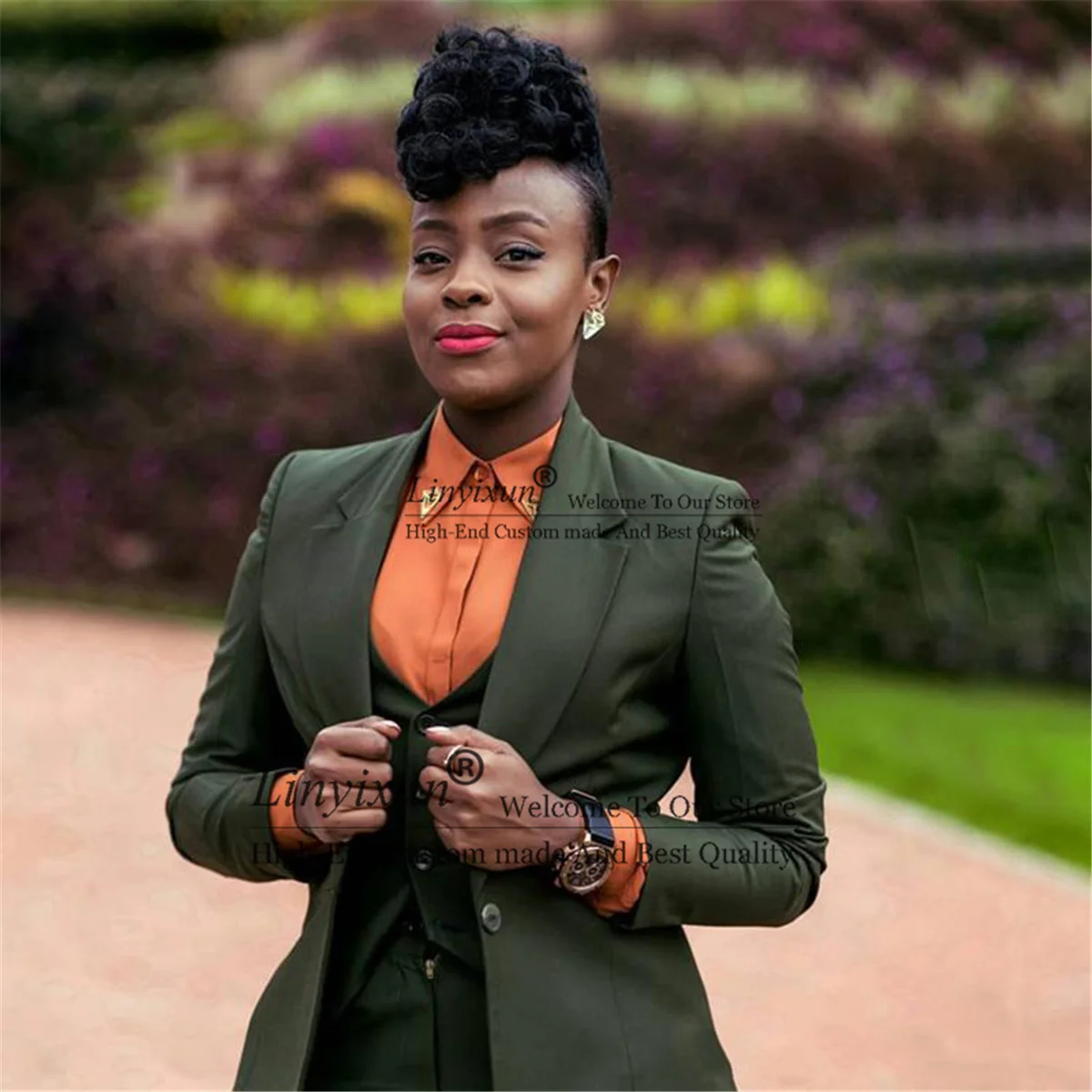 

Dark Green 2021 Women's Suits Business Classic 3 Pieces Suits Peaked Lapel Formal Office Ladies Blazer Formal Suits