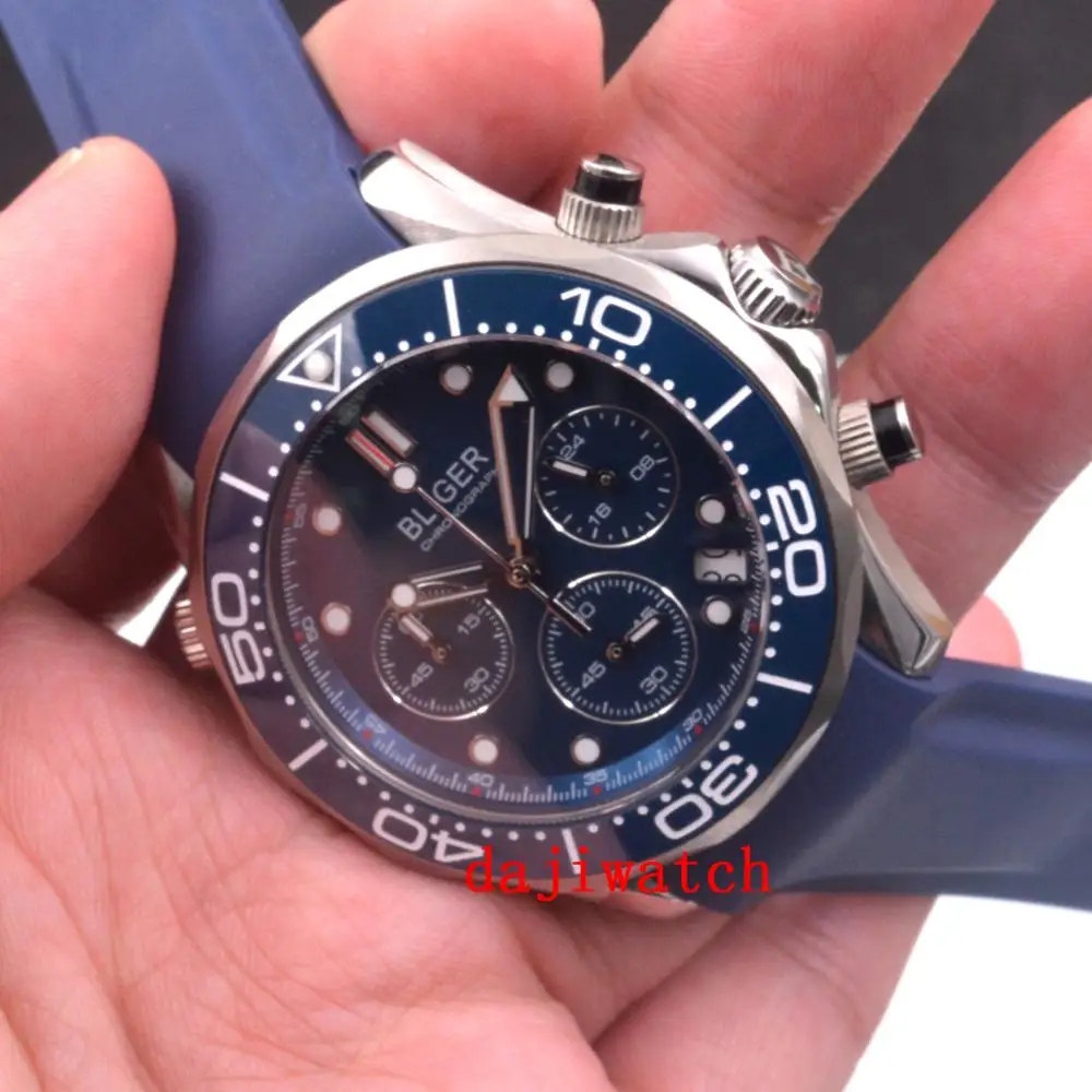 CoRGEUT41mm Bliger Повседневная мода GMT синий циферблат Мужские кварцевые часы, сапфировое стекло, вращающаяся керамическая панель, Синяя Нейлоновая Резина
