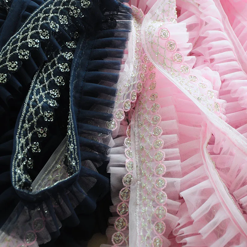 

6cm Wide Hand-beaded Sequins Mesh Pleated Three-dimensional Beaded Lace Fabric Applique Ribbon Diy Dentelle Renda Decoration